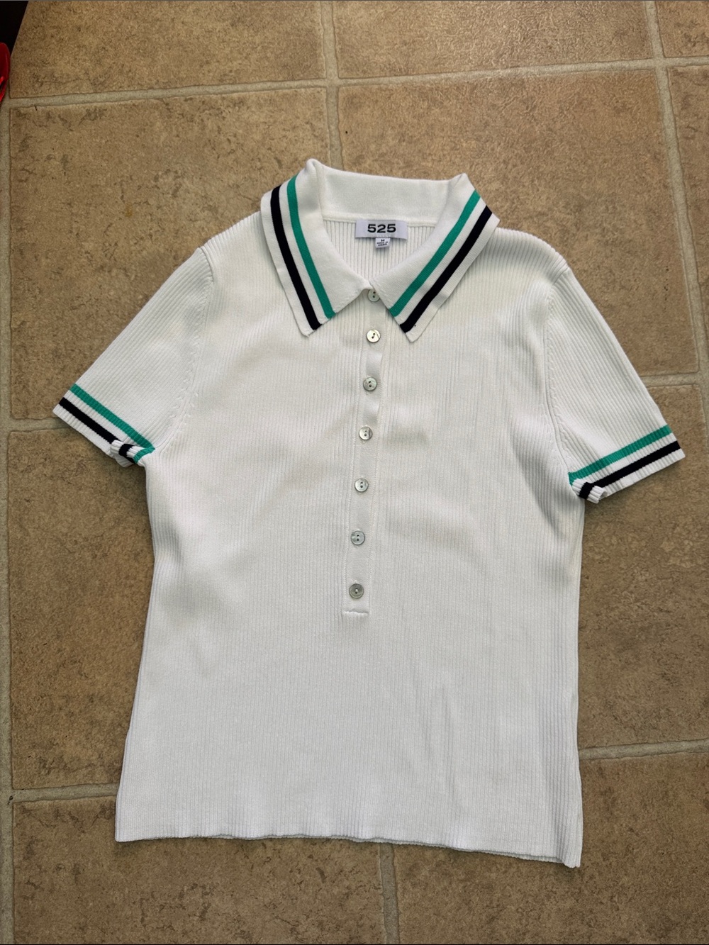 525 America Millie Johnny Collar Short Sleeve Top in Bleach White Multi